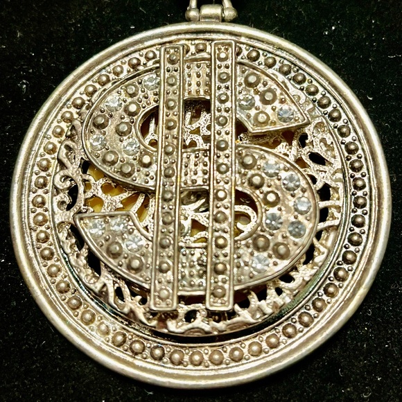 Silver Dollar Rhinestone Sign Pendant - Picture 4 of 17